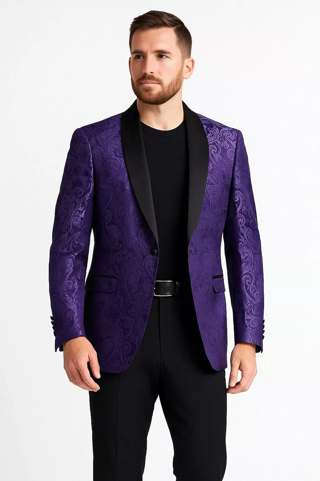 Mens Purple Paisley Pattern Blazer Jacket Satin Finish
