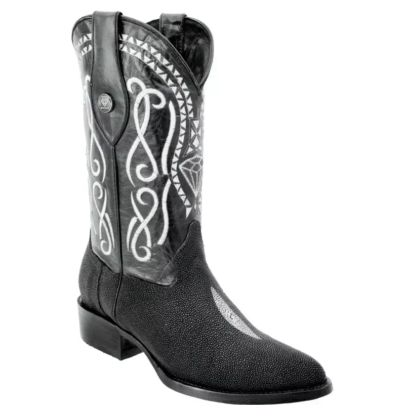 Mens White Diamond Boot Single Stone Men's Stingray Boots J-Toe