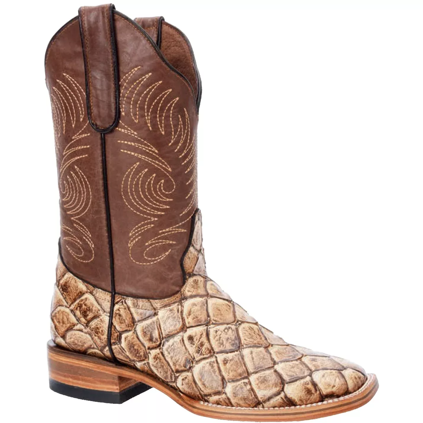 Mens White Diamonds Boots Fish Print Boots Square Toe