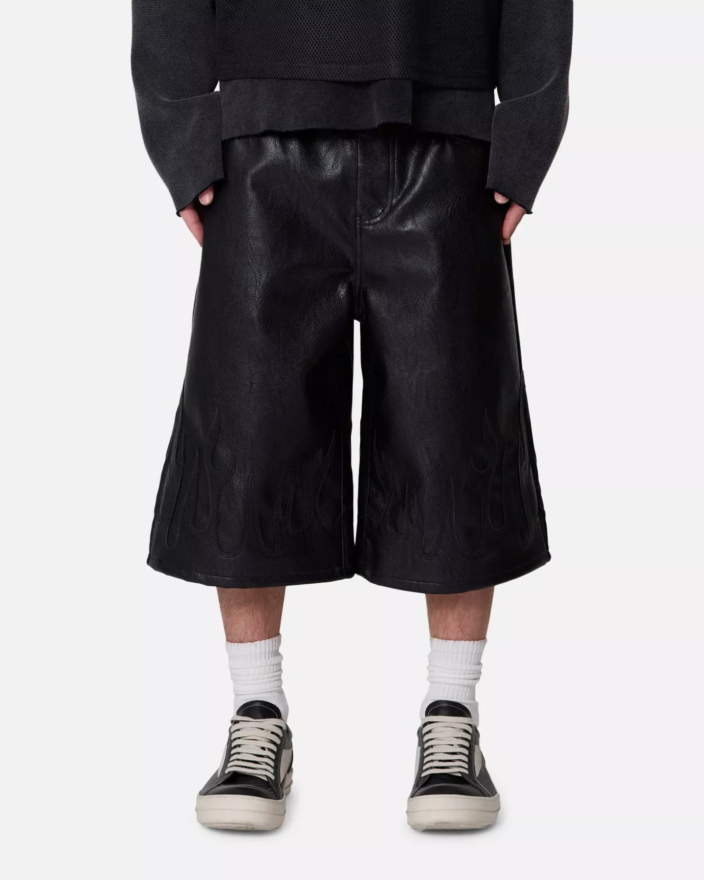 MNML Ultra Baggy Leather Flame Shorts Black