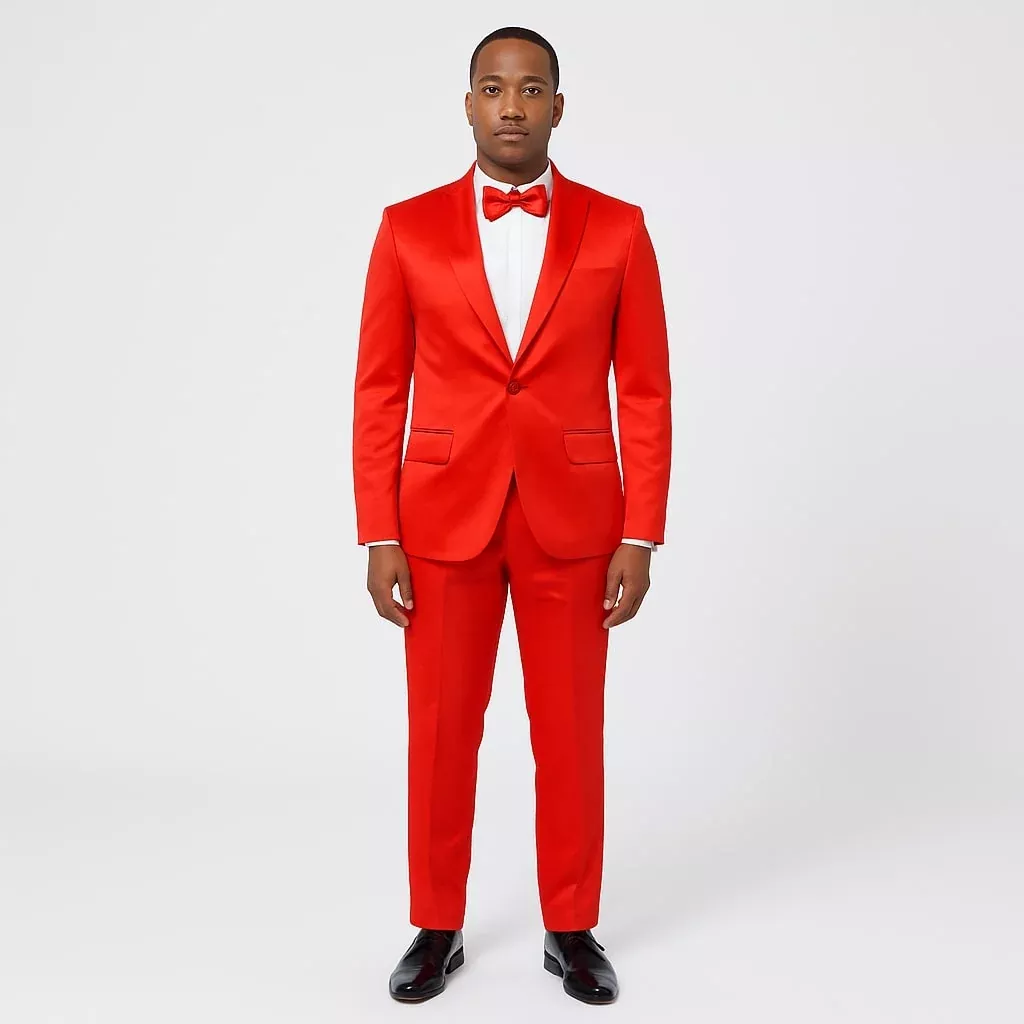 Red Satin Tuxedo Set â“ 4-Piece Statement for Weddings & Proms