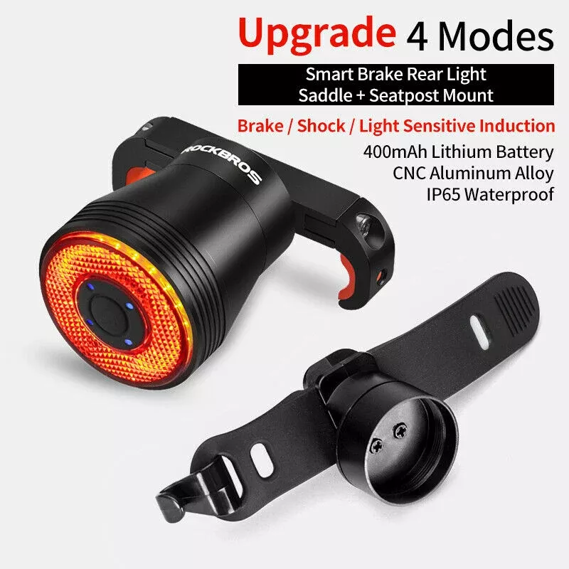 ROCKBROS Q5 Smart Brake & Tail Light - USB Rechargeable, Waterproof