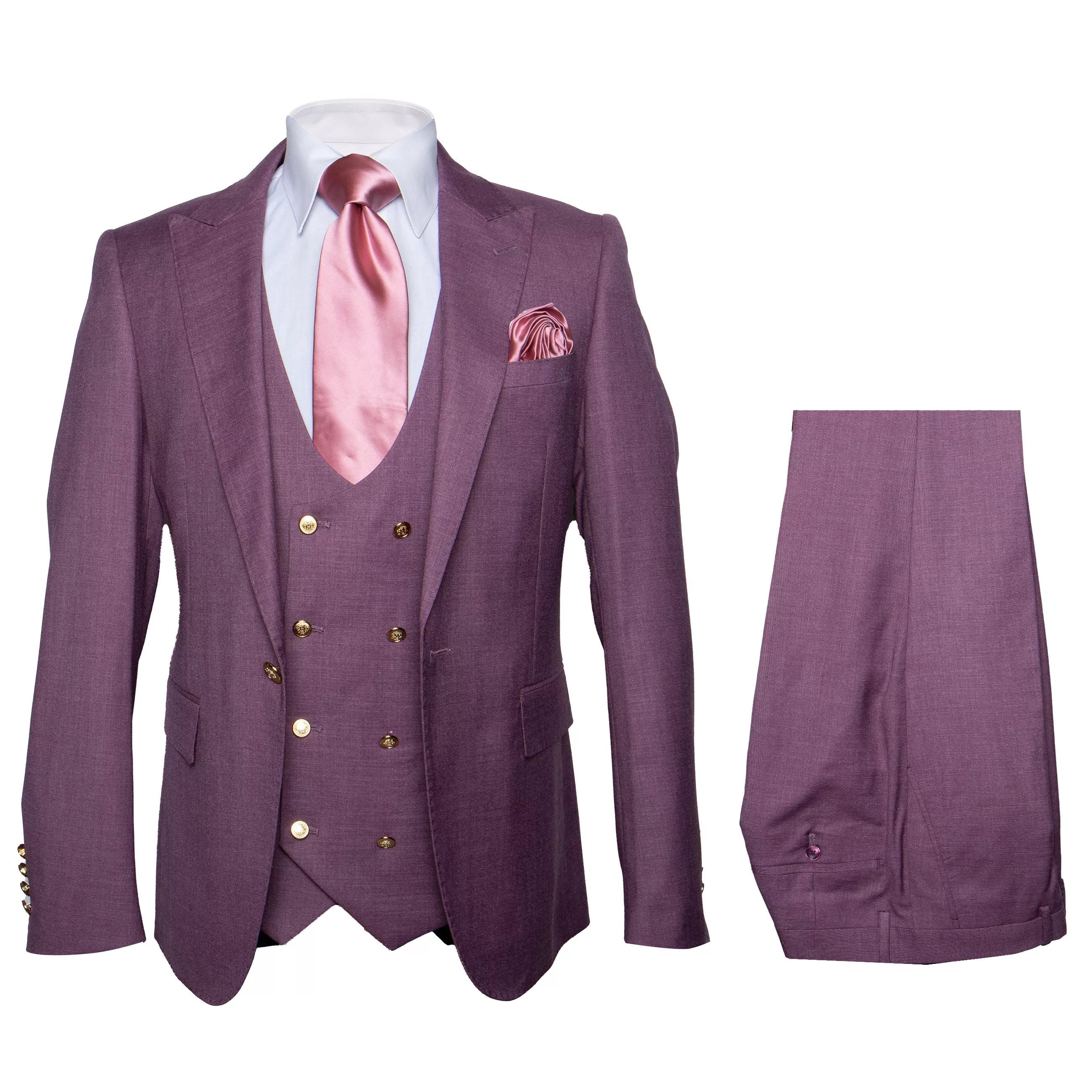 Rossi Man MAX RM1381 Slim Fit 3-Piece Suit â“ Modern Tailored Solid Raspberry Suit for Men