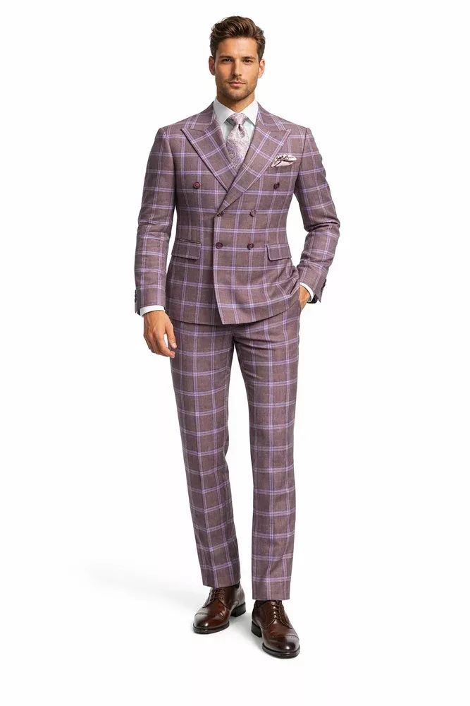 Rossiman Plaid Suit â“ Gray & Lavender Textured Windowpane Double-Breasted Suit