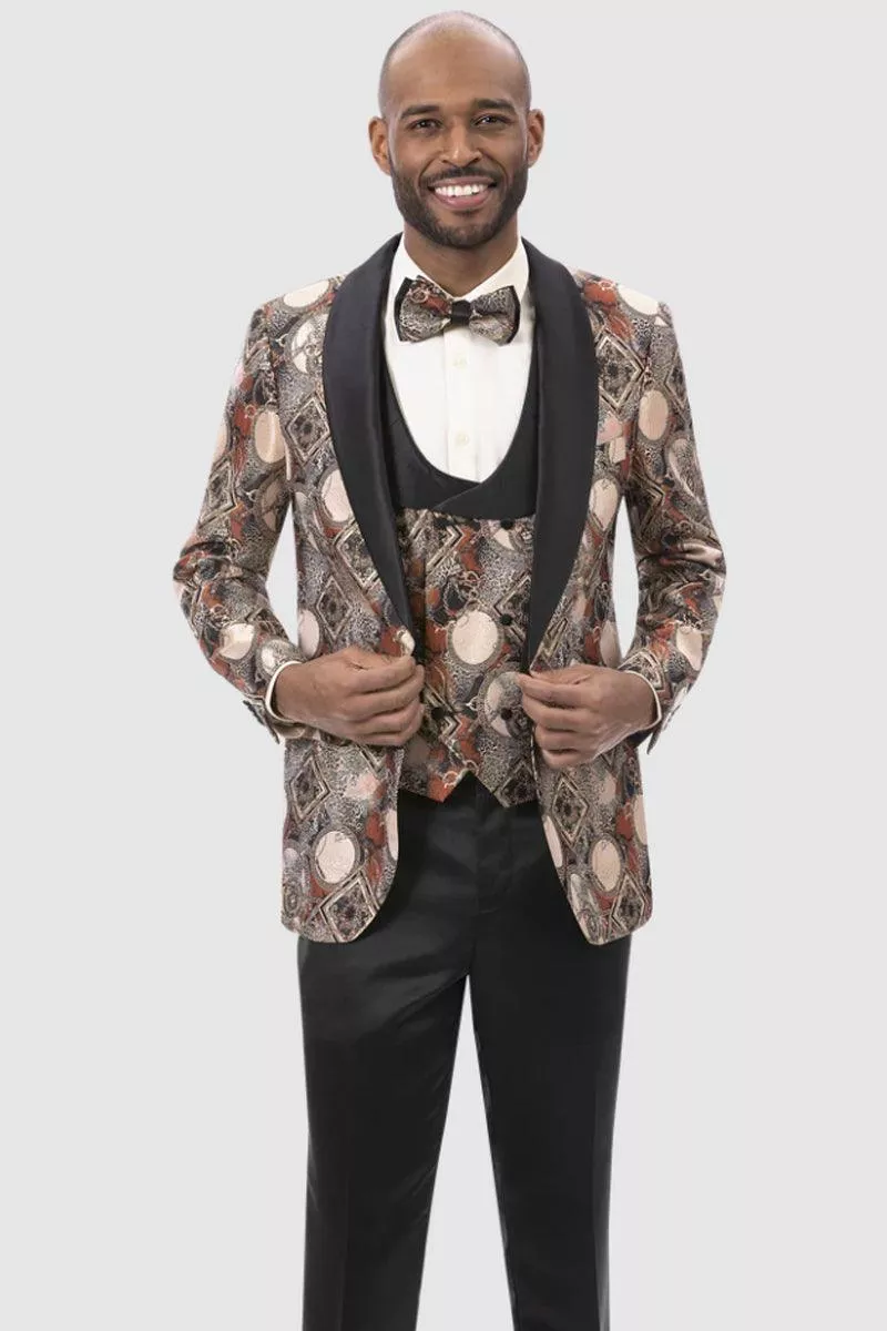 "Rust Geometric Vested Tuxedo by EJ Samuel"