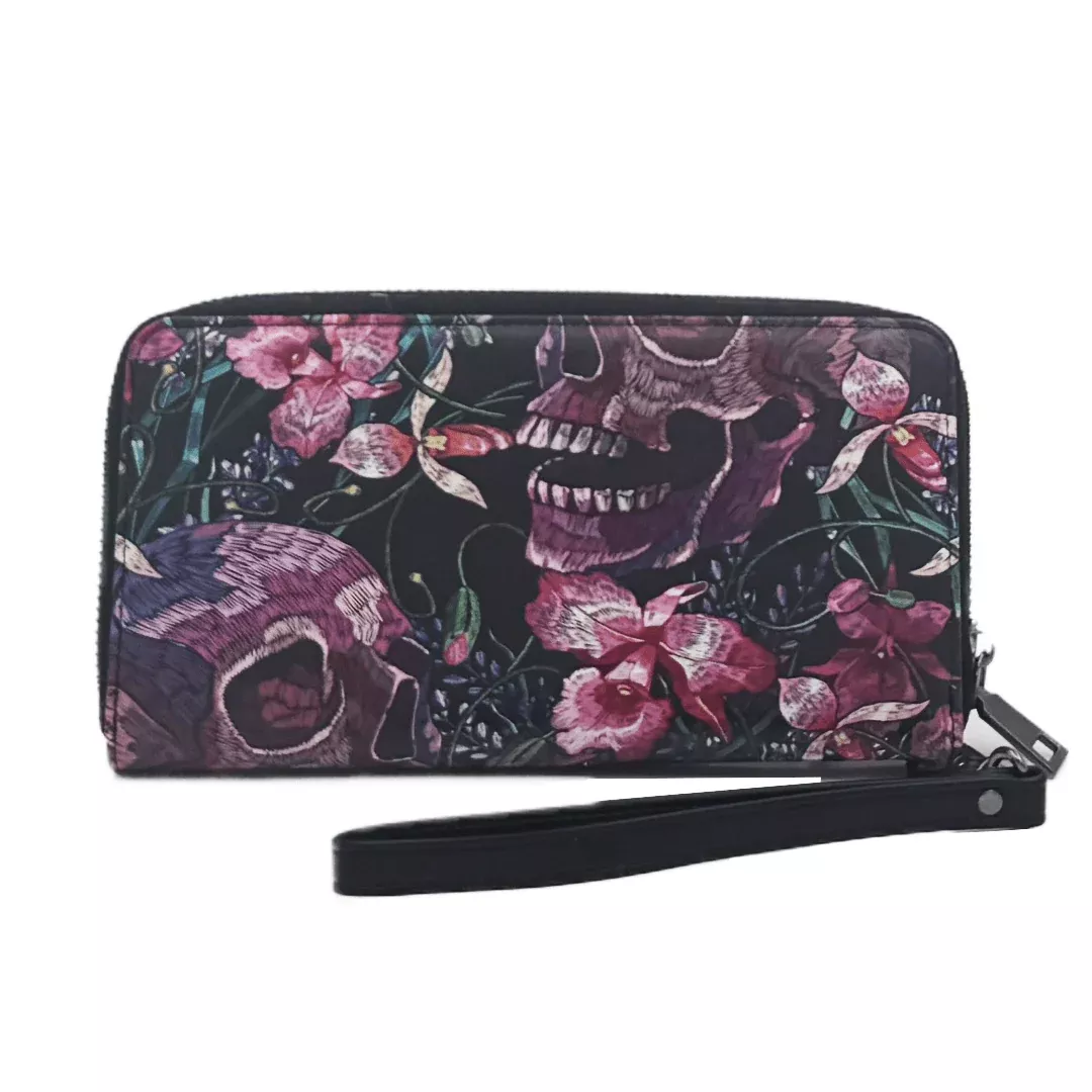 Skulls and Flowers Clutch Wallet