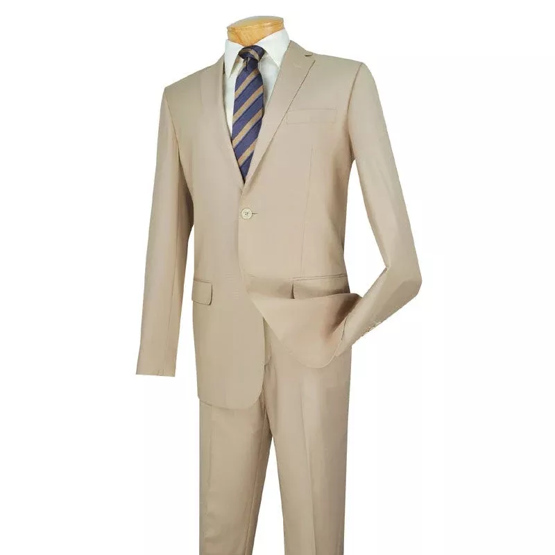 Slim Fit Men's Suit 2 Piece 2 Button in Light Beige