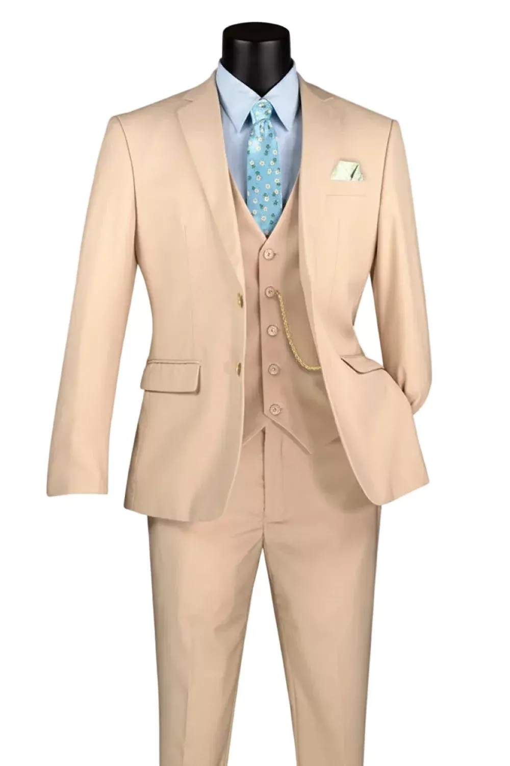 Slim Fit Men's Suit 3 Piece 2 Button in Light Beige