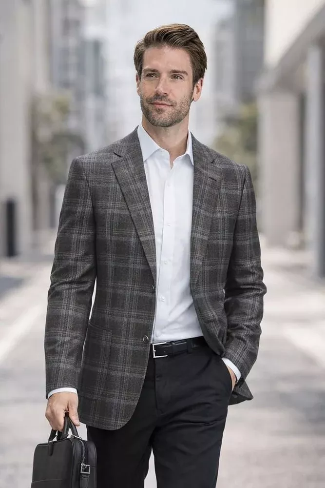 Statement Men's 100% Wool Modern Fit Sport Coat - Glen Plaid