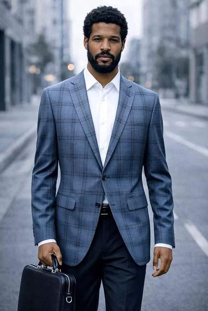 Statement Men's 100% Wool Modern Fit Sport Coat - Sharp Plaid
