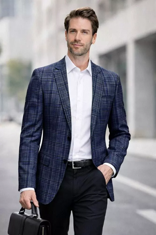 Statement Men's 100% Wool Modern Fit Sport Coat - Stylish Plaid