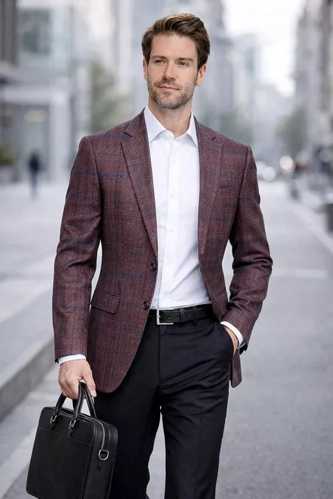 Statement Men's 100% Wool Modern Fit Sport Coat - Subtle Plaid