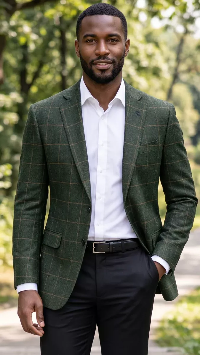 Statement Men's 100% Wool Modern Fit Sport Coat - Textured Plaid