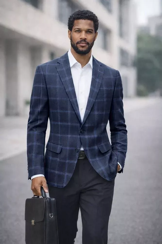 Statement Men's 100% Wool Modern Fit Sport Coat - Windowpane Pattern