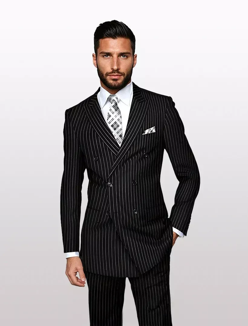 Statement Men's Black Pin Stripe Double Breasted Suits