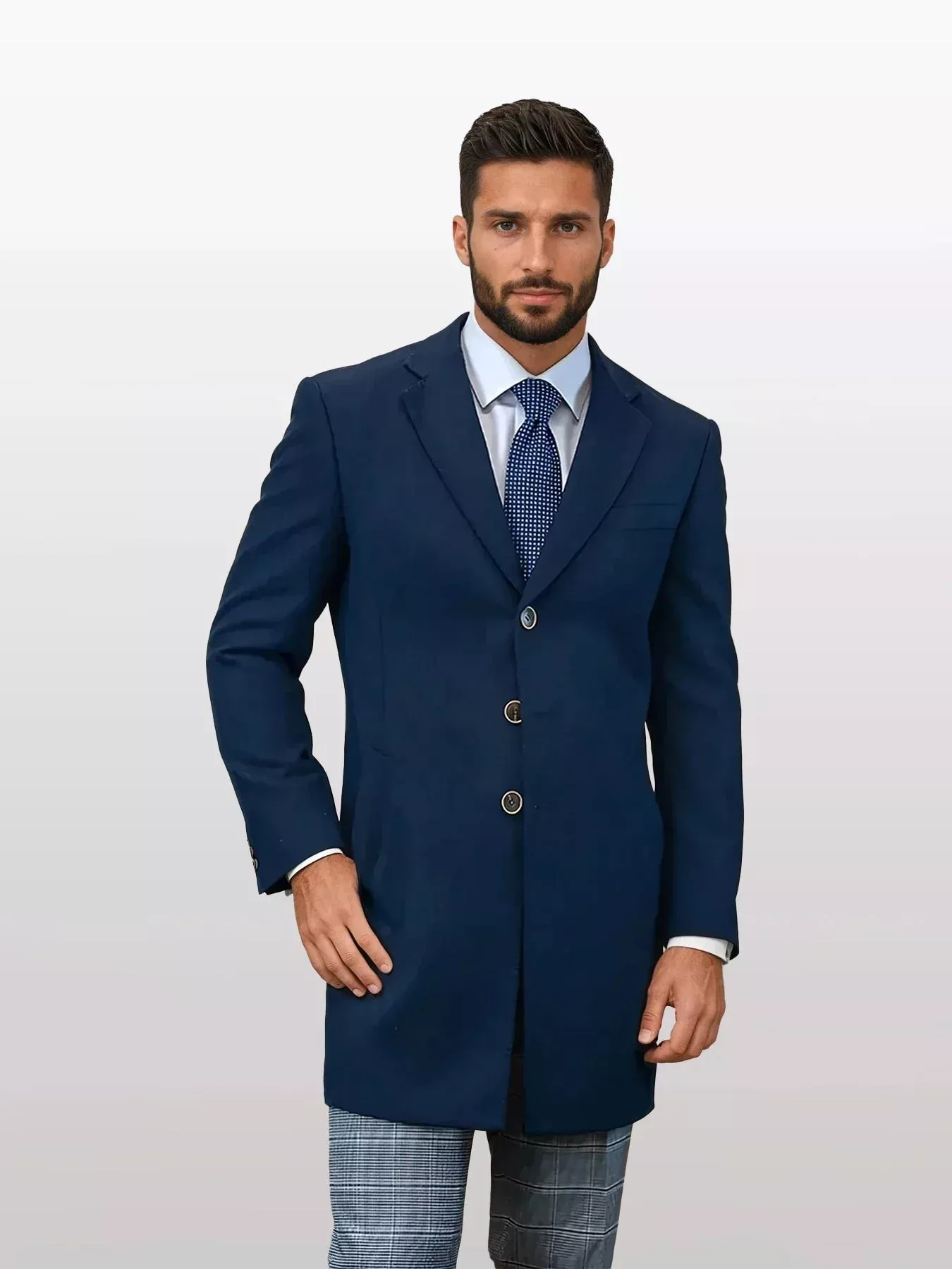 Statement Men's Solid Navy 100% Wool Over Coats