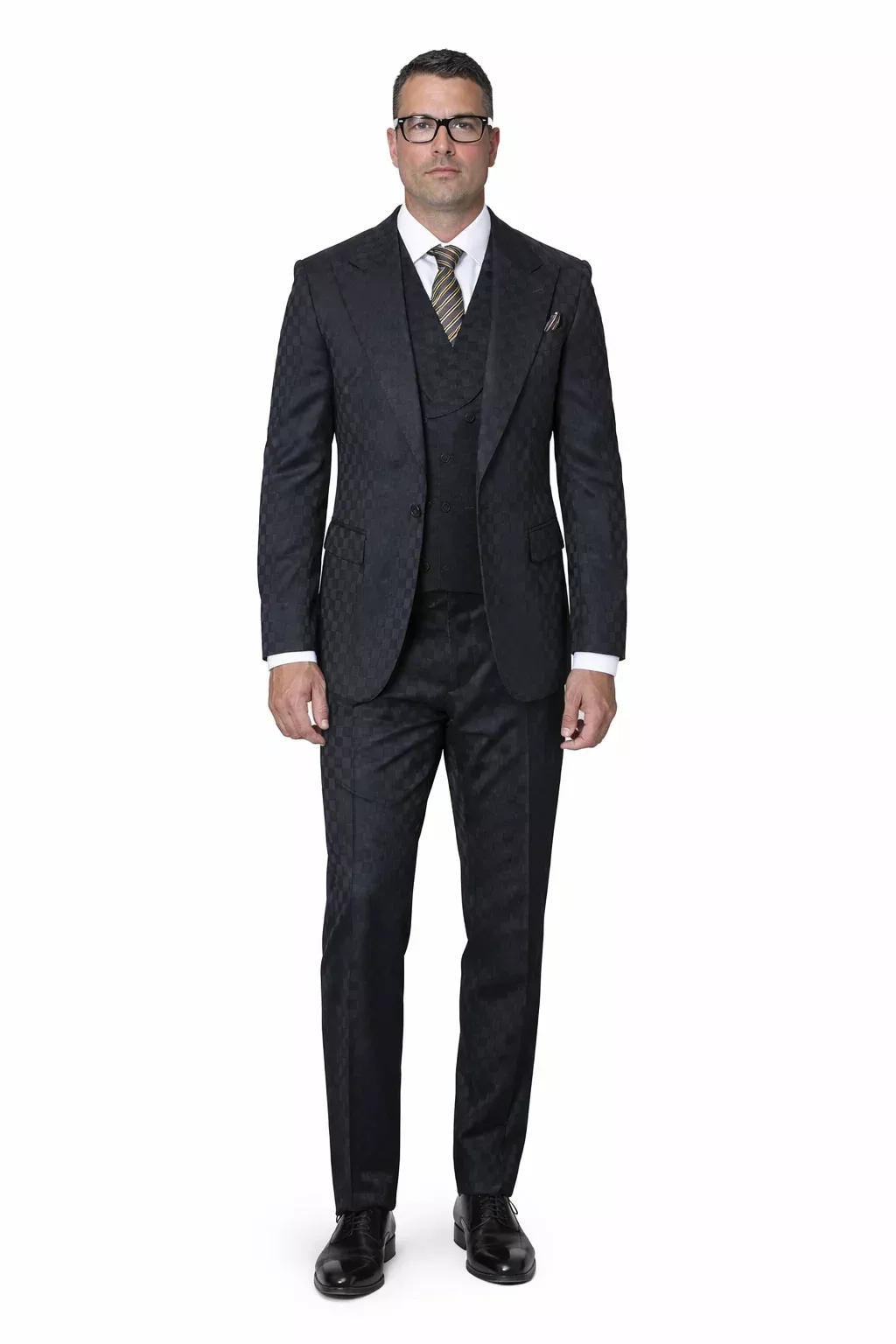 Statement Mens 3-Piece 100% Wool Fashion Suit Unique Checker Pattern