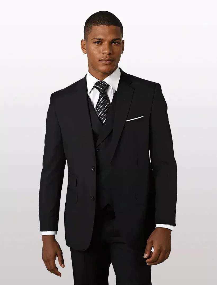 Statement Mens Black Modern Fit 100% Wool Vested Suits