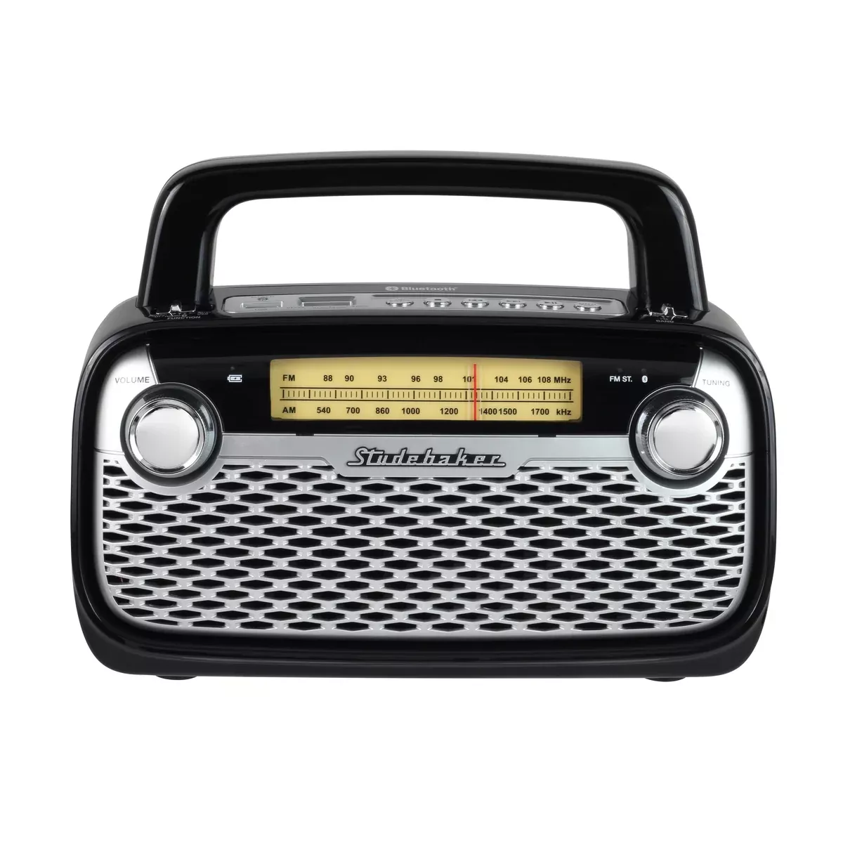 Studebaker AM/FM Portable Radio with Bluetooth, Rechargeable Battery, and High Power
