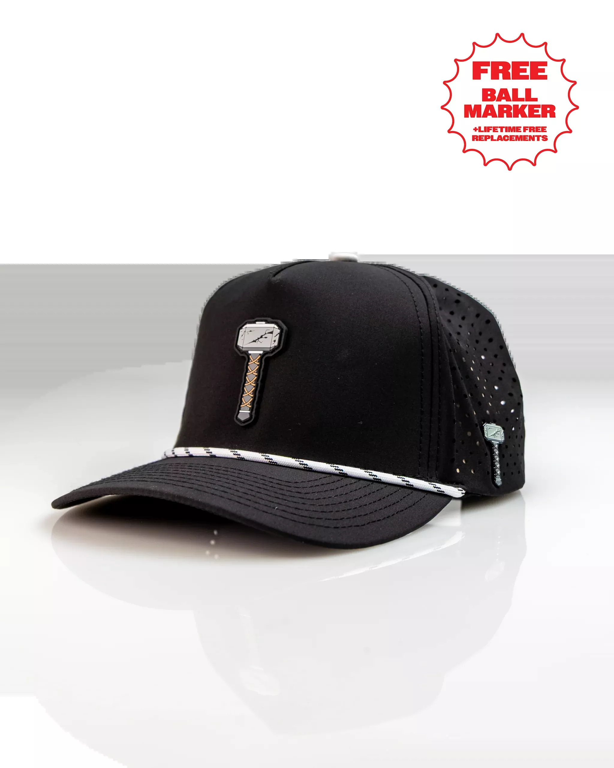 Thor's Hammer Black - Perforated Rope Hat