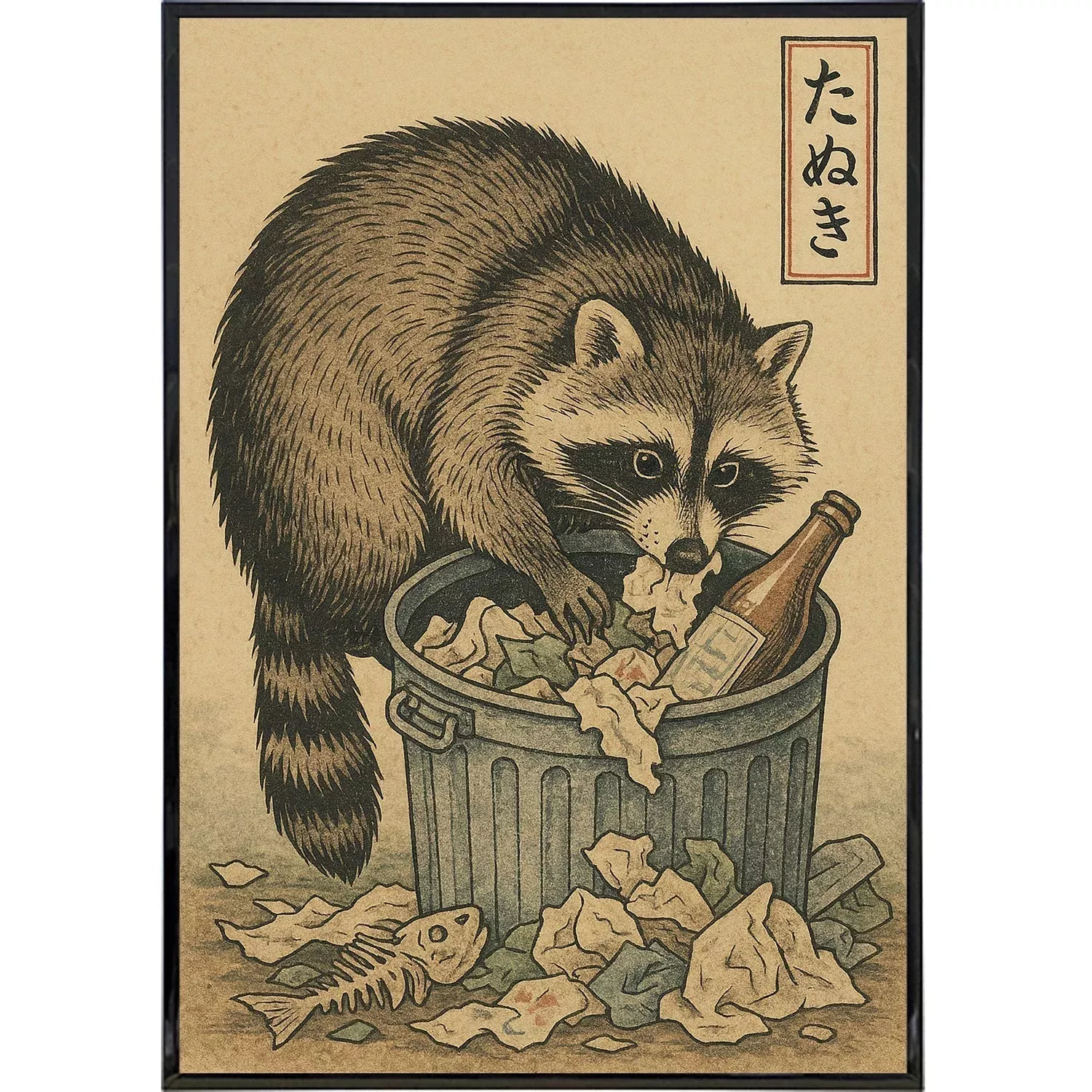 Trash Panda Japanese Ukiyo-e Original Poster Print