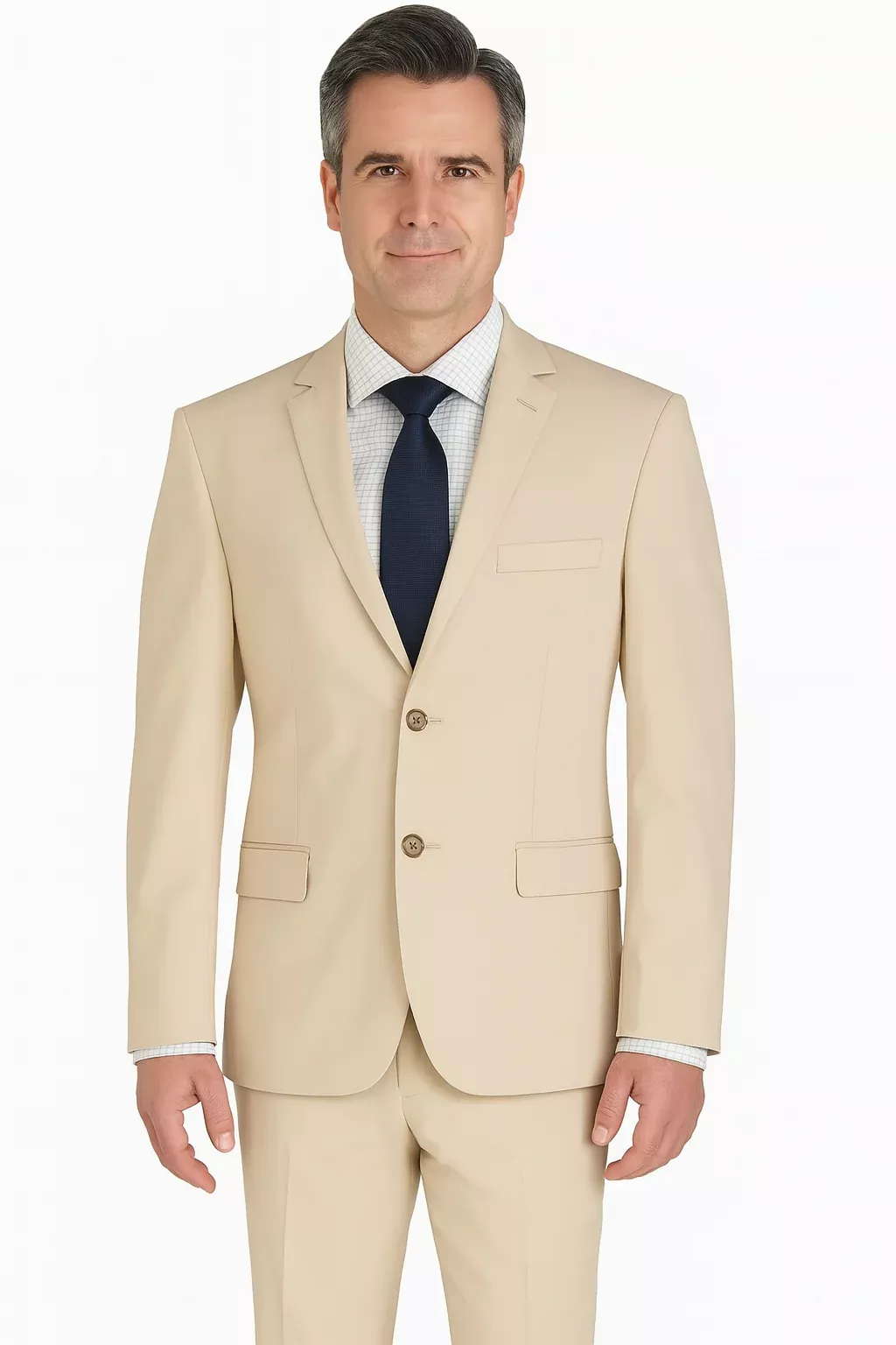 Ultra Slim Fit 2 Piece Suit Stretch Fabric in Solid Beige