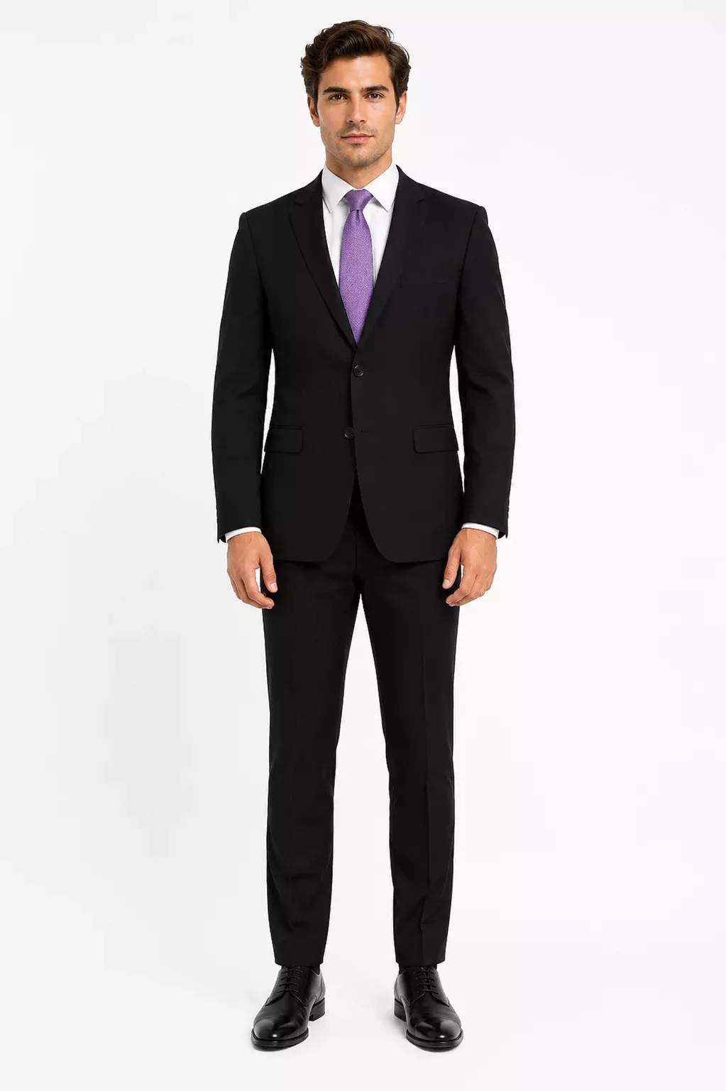 Ultra Slim Fit 2 Piece Suit Stretch Fabric in Solid Black