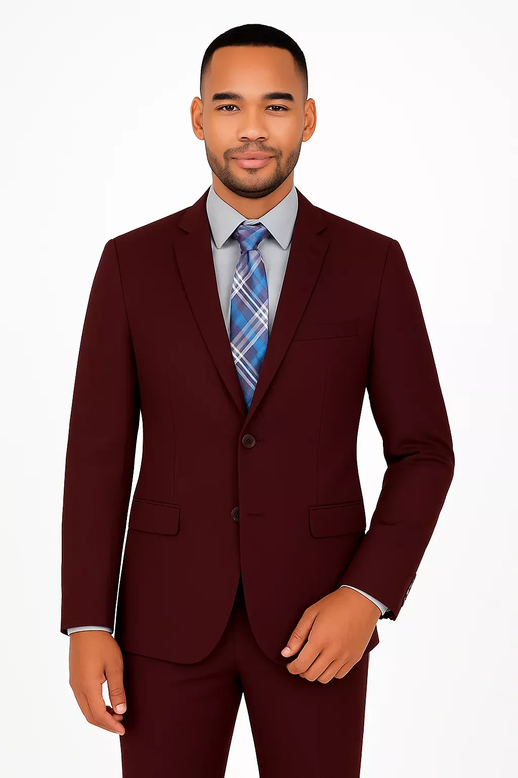 Ultra Slim Fit 2 Piece Suit Stretch Fabric in Solid Burgundy
