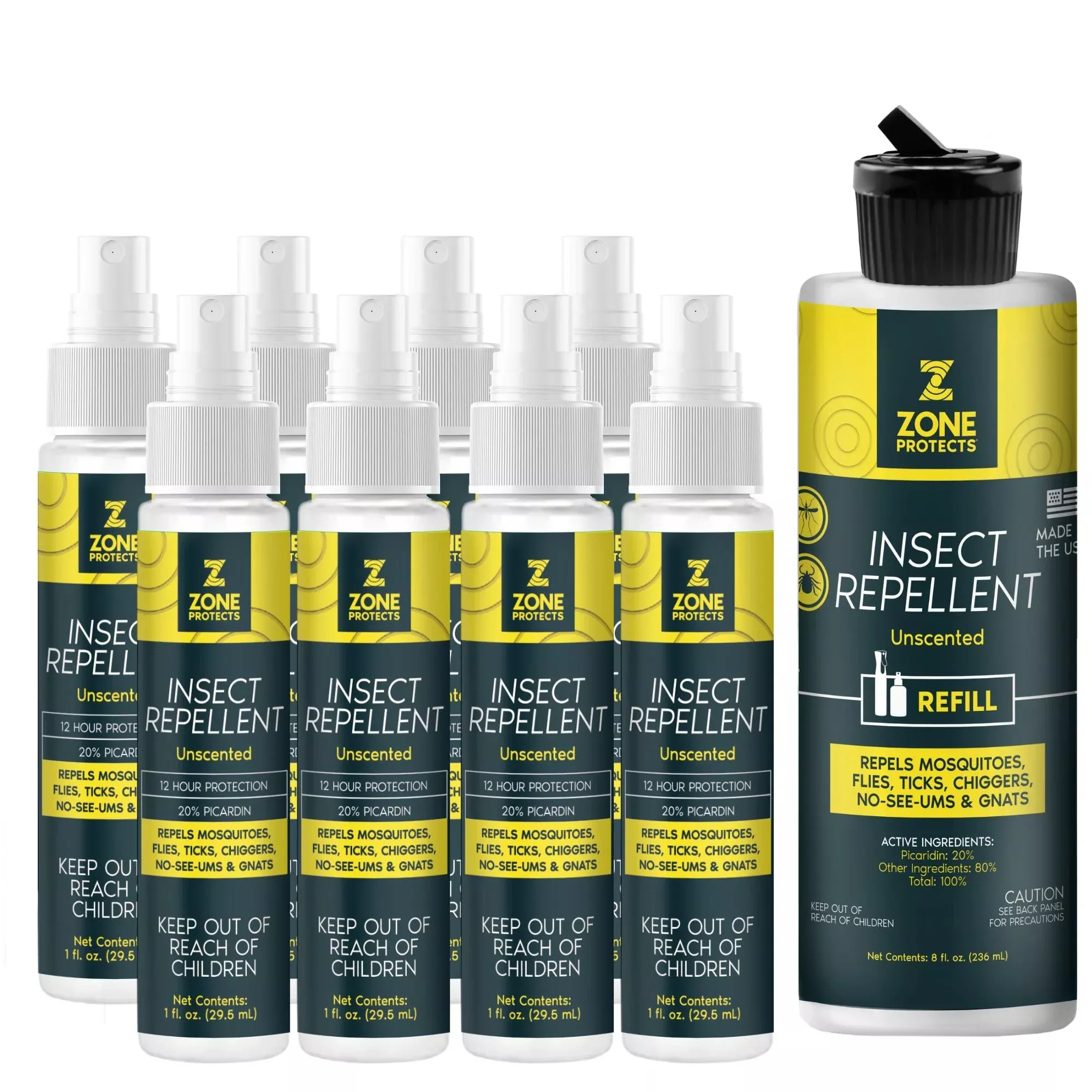 Unscented Insect Repellent Spray, 1oz Family Pack + Refill Bundle