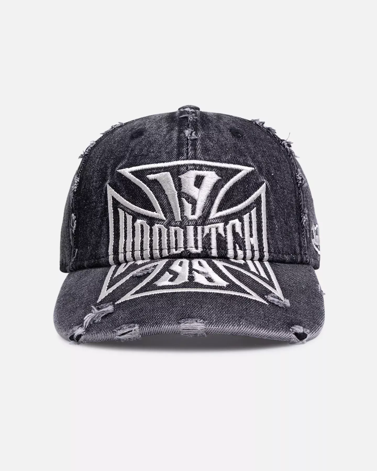 Von Dutch Cross Distressed Strapback Cap Washed Black