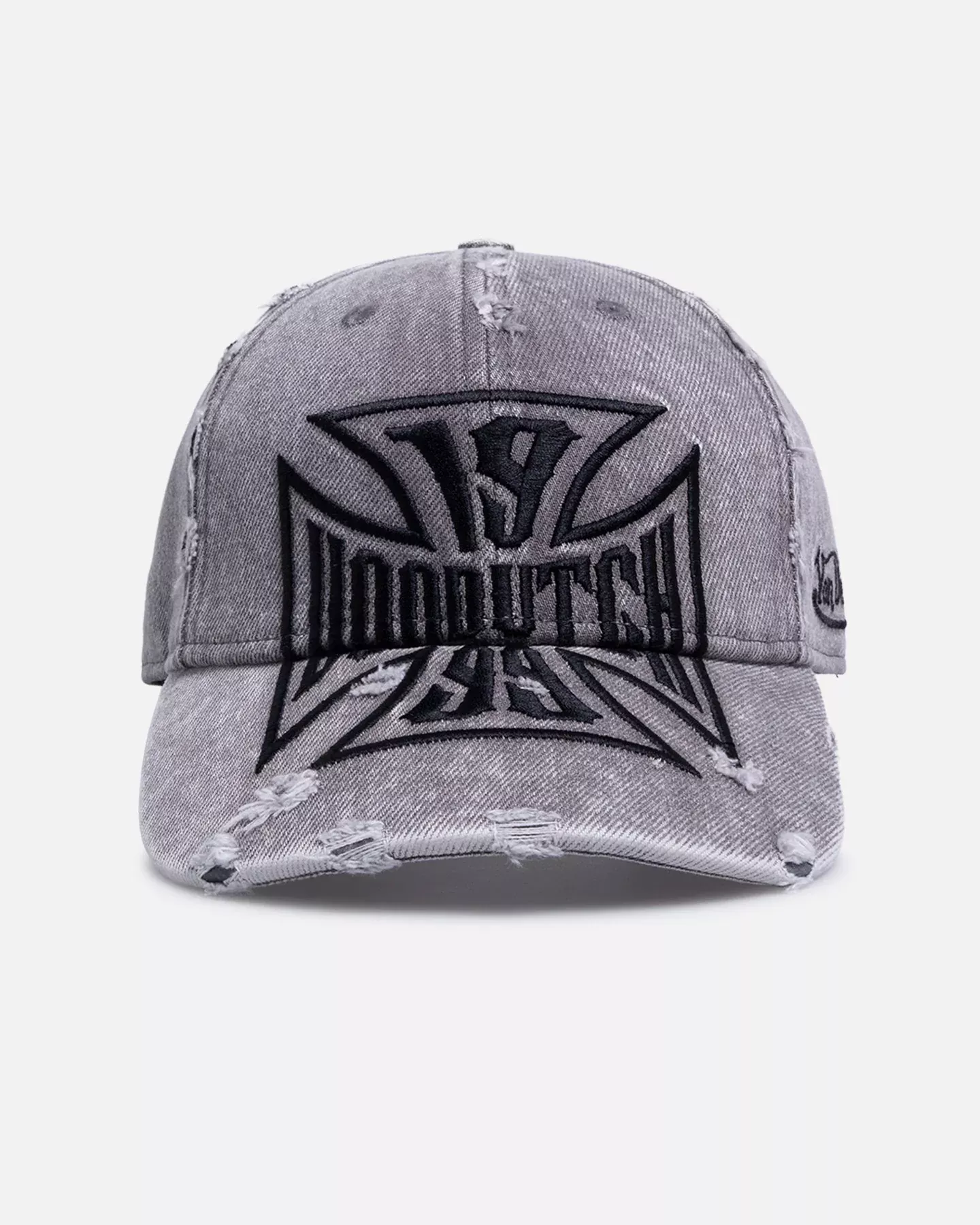 Von Dutch Cross Distressed Strapback Cap Washed Grey