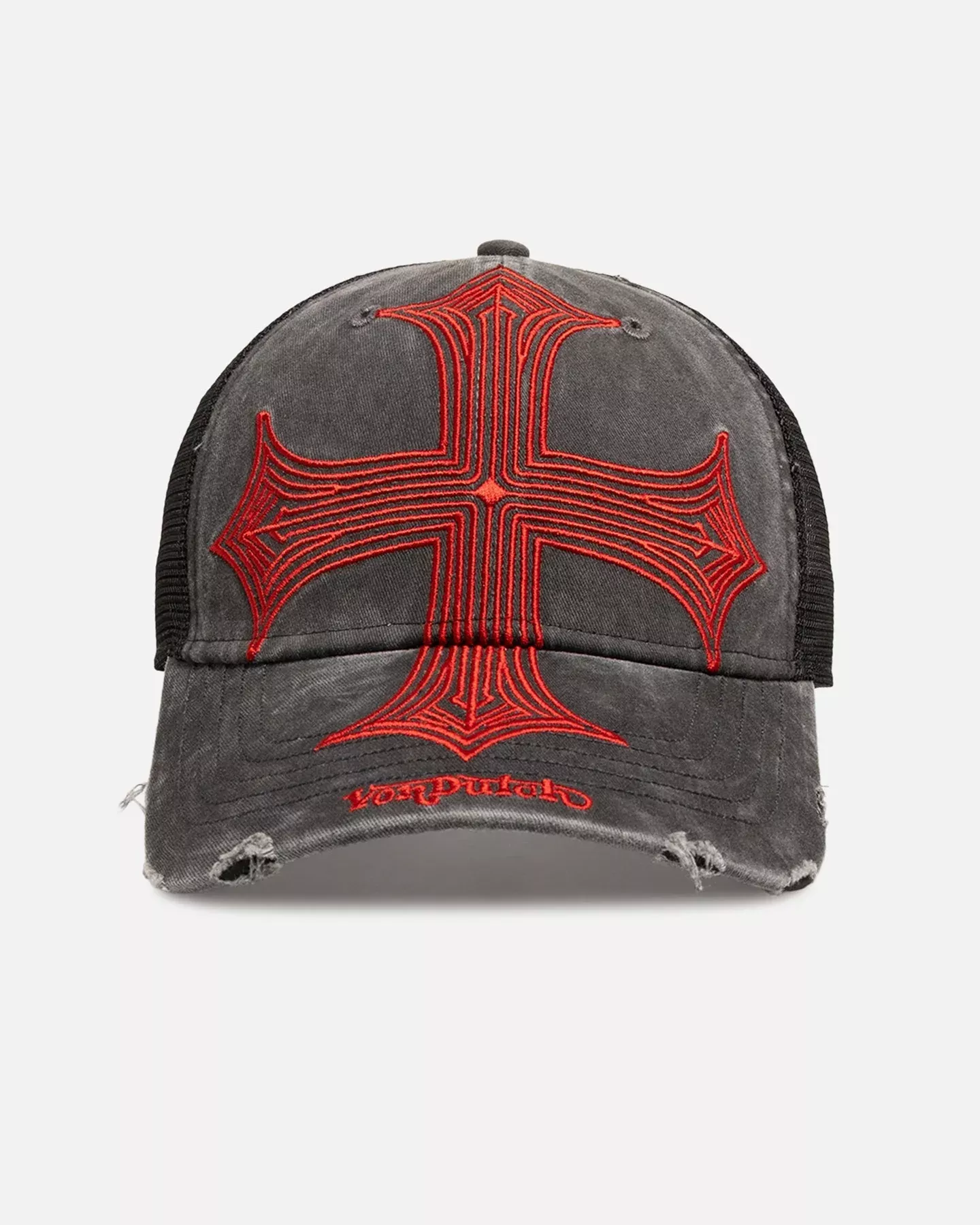 Von Dutch Worn Out Trucker Snapback Hat Washed Black