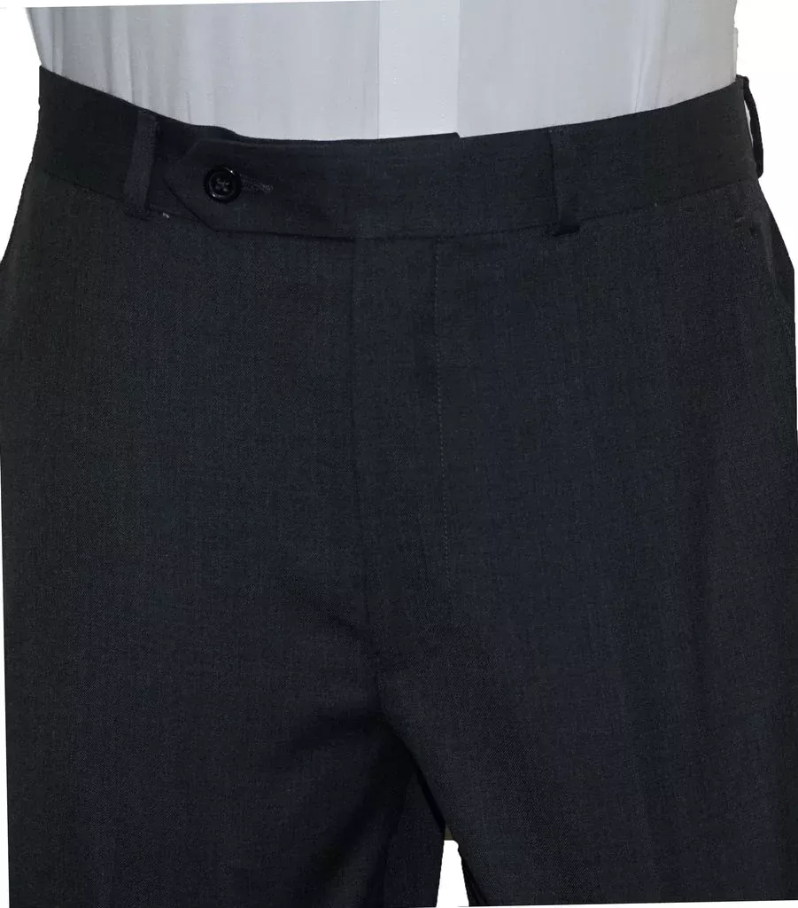 Washable Wool Blend Flat Front Charcoal Gray Pants
