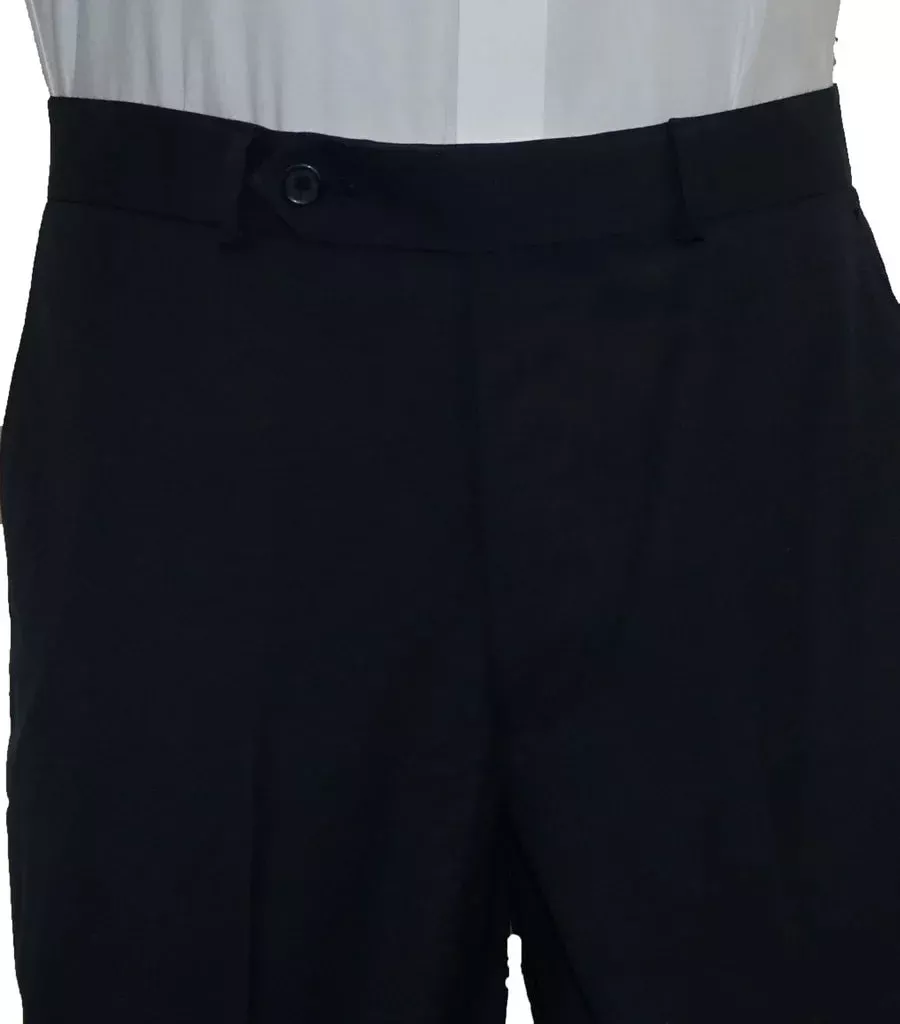 Washable Wool Blend Flat Front Navy Pants