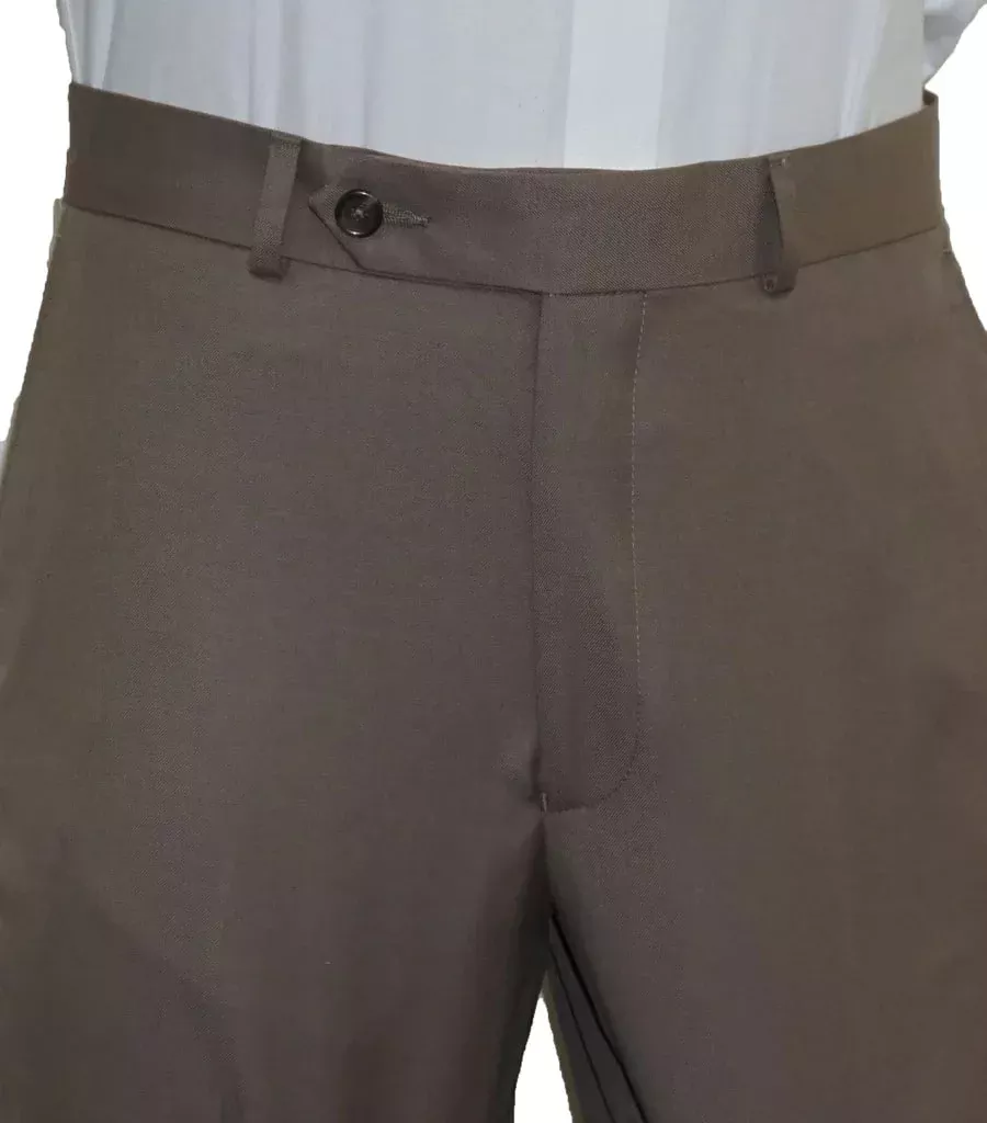Washable Wool Blend Taupe Flat Front Pants