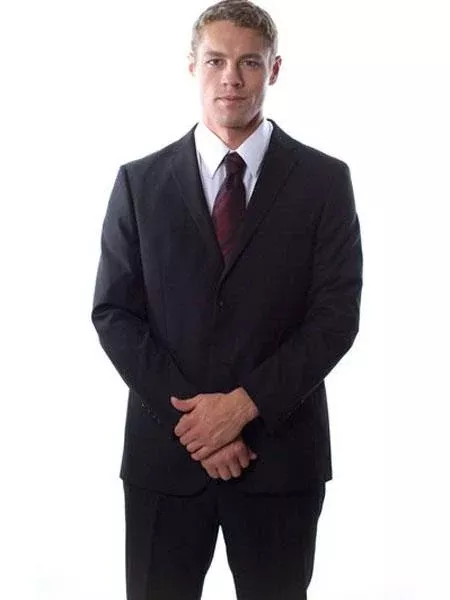 West End 2 Button Men's Notch Collar Young Look Solid Slim Fit Black Suit