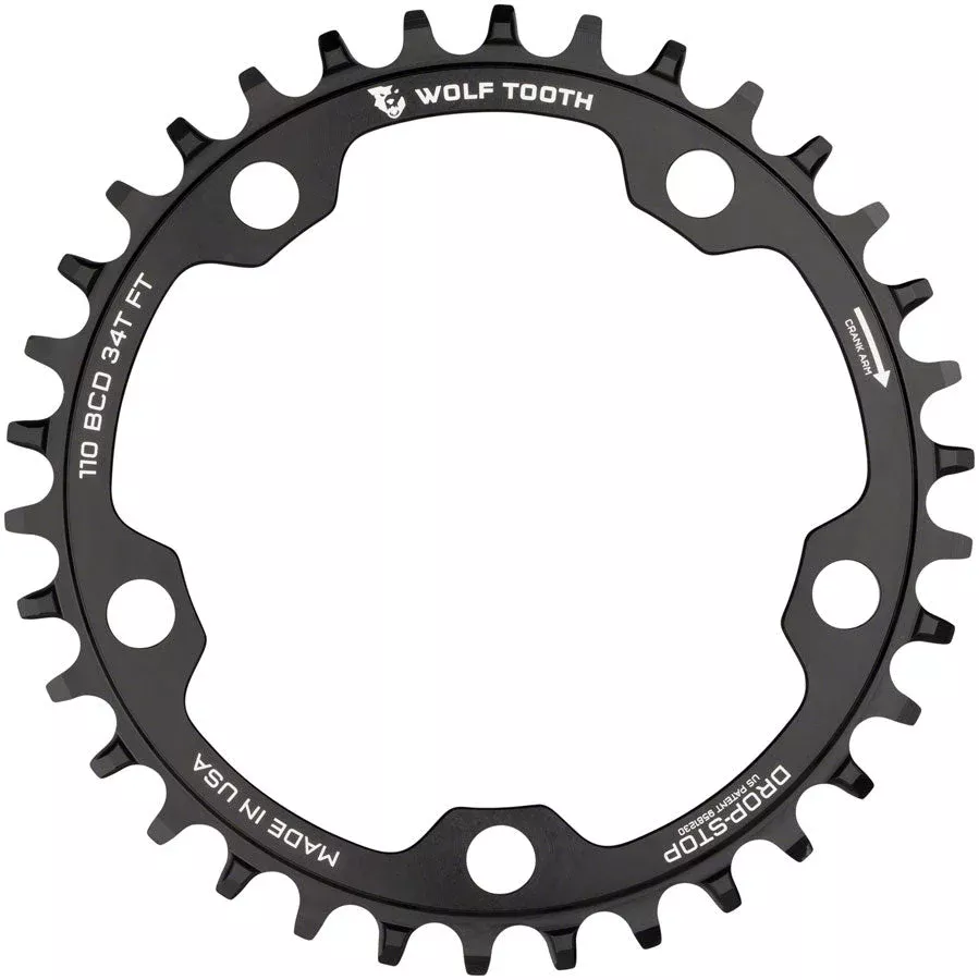 Wolf Tooth 110 BCD Cyclocross Road Chainring - 34t 110 BCD 5-Bolt Drop-Stop BBLK