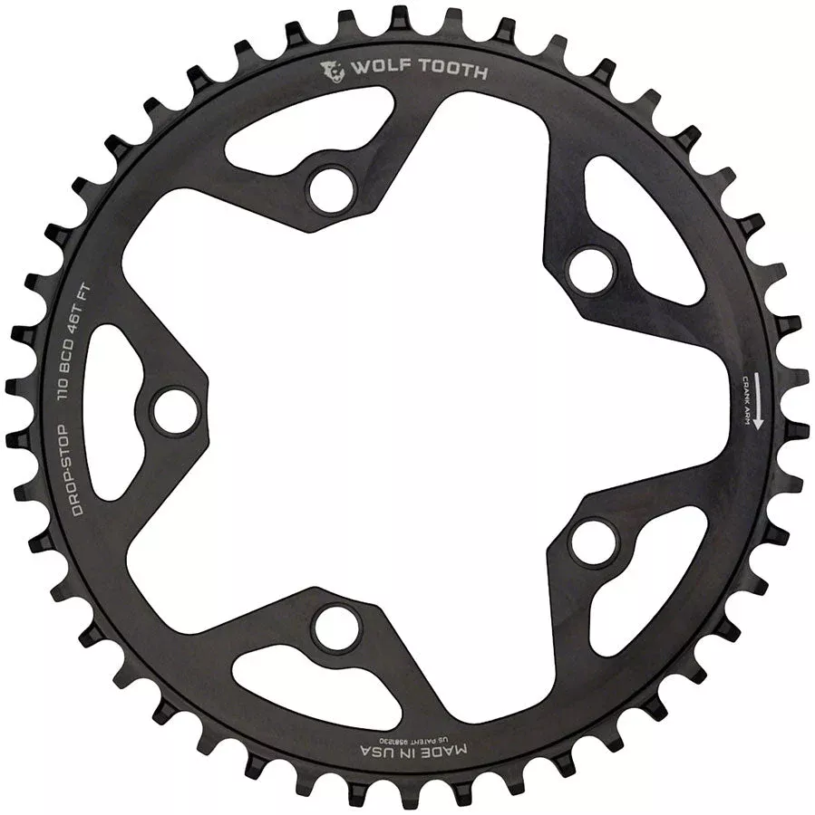 Wolf Tooth 110 BCD Cyclocross Road Chainring - 36t 110 BCD 5-Bolt Drop-Stop BBLK