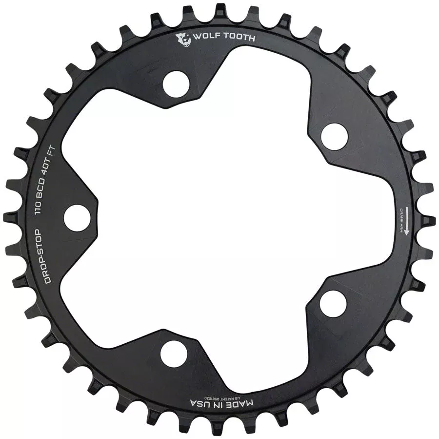Wolf Tooth 110 BCD Cyclocross Road Chainring - 38t 110 BCD 5-Bolt Drop-Stop BBLK