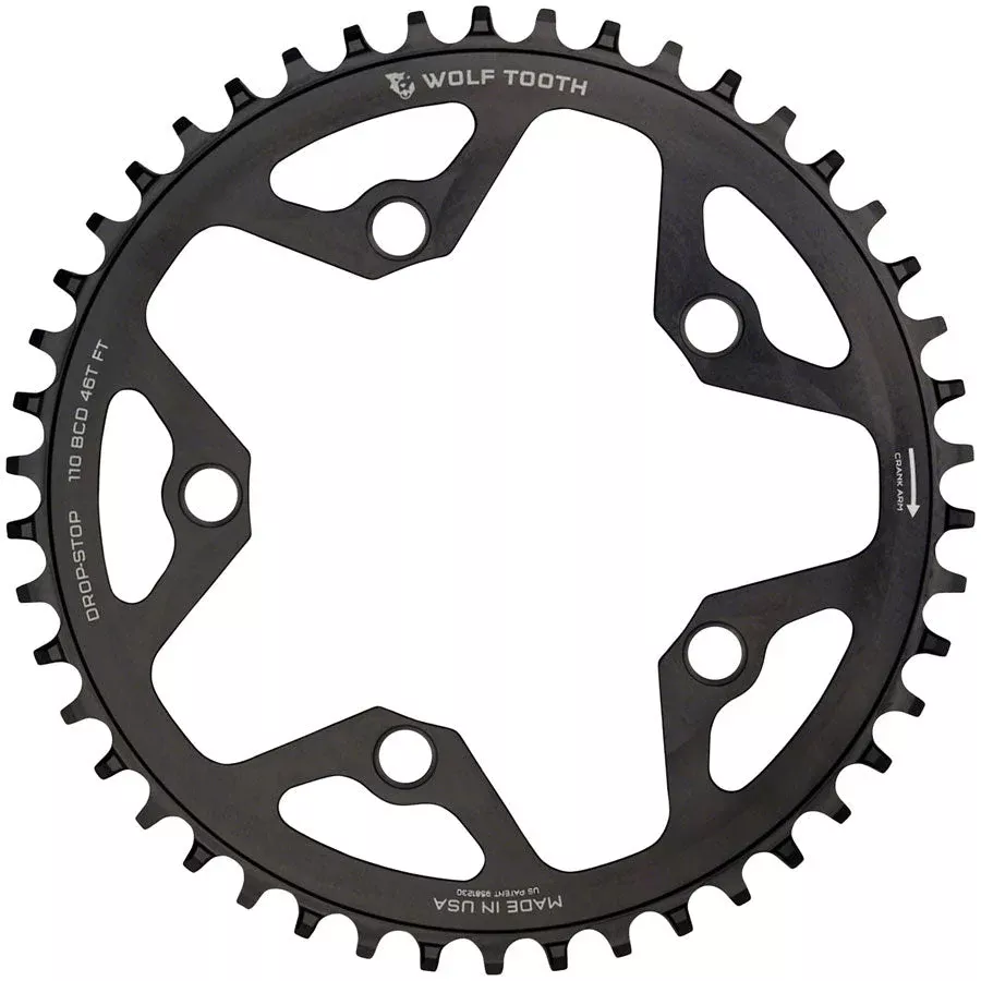 Wolf Tooth 110 BCD Cyclocross Road Chainring - 46t 110 BCD 5-Bolt Drop-Stop BBLK