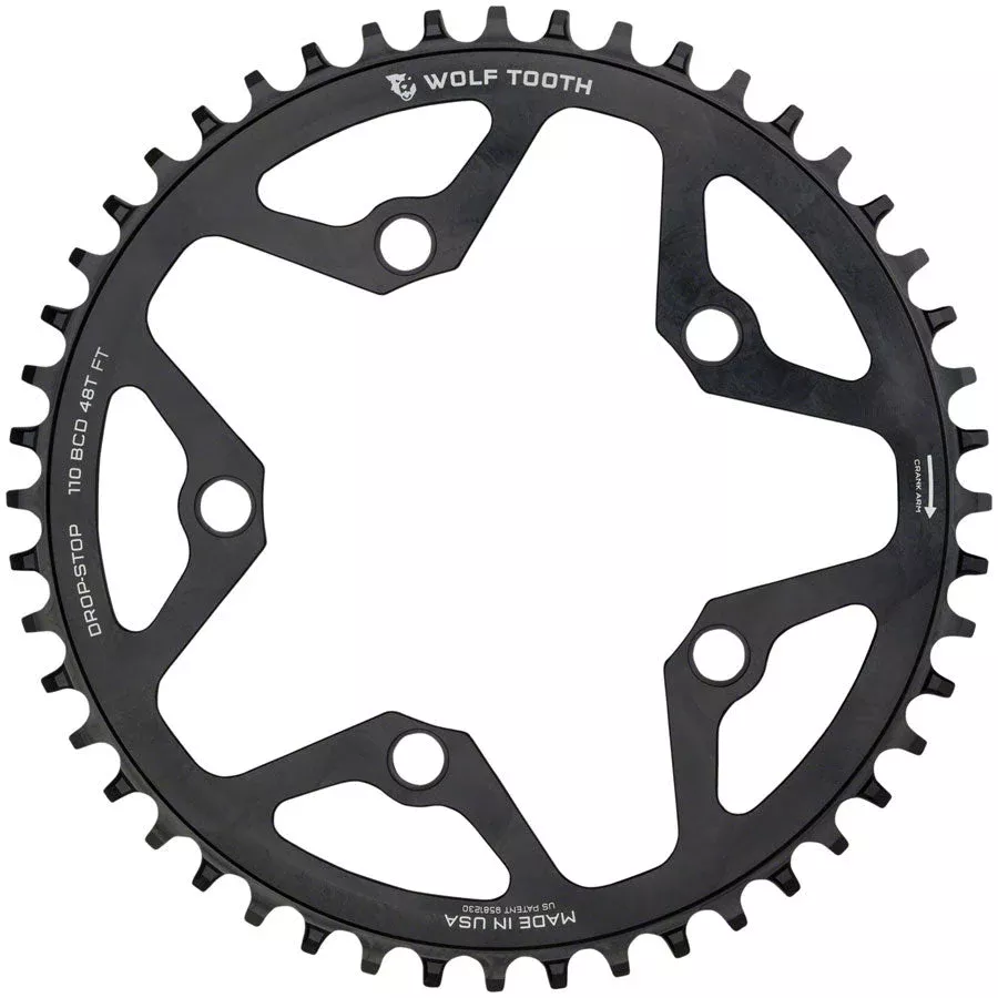 Wolf Tooth 110 BCD Cyclocross Road Chainring - 48t 110 BCD 5-Bolt Drop-Stop BBLK
