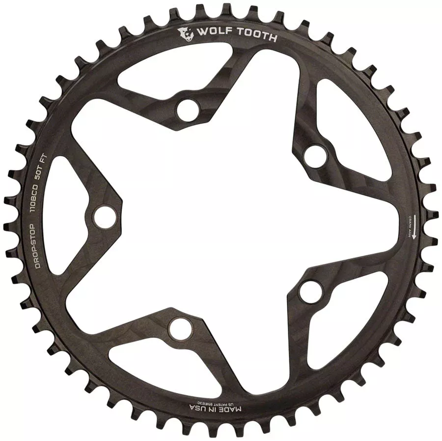 Wolf Tooth 110 BCD Cyclocross Road Chainring - 50t 110 BCD 5-Bolt Drop-Stop BBLK