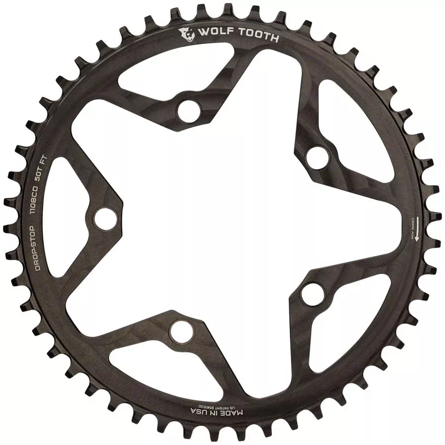 Wolf Tooth 110 BCD Cyclocross Road Chainring - 52t 110 BCD 5-Bolt Drop-Stop BBLK