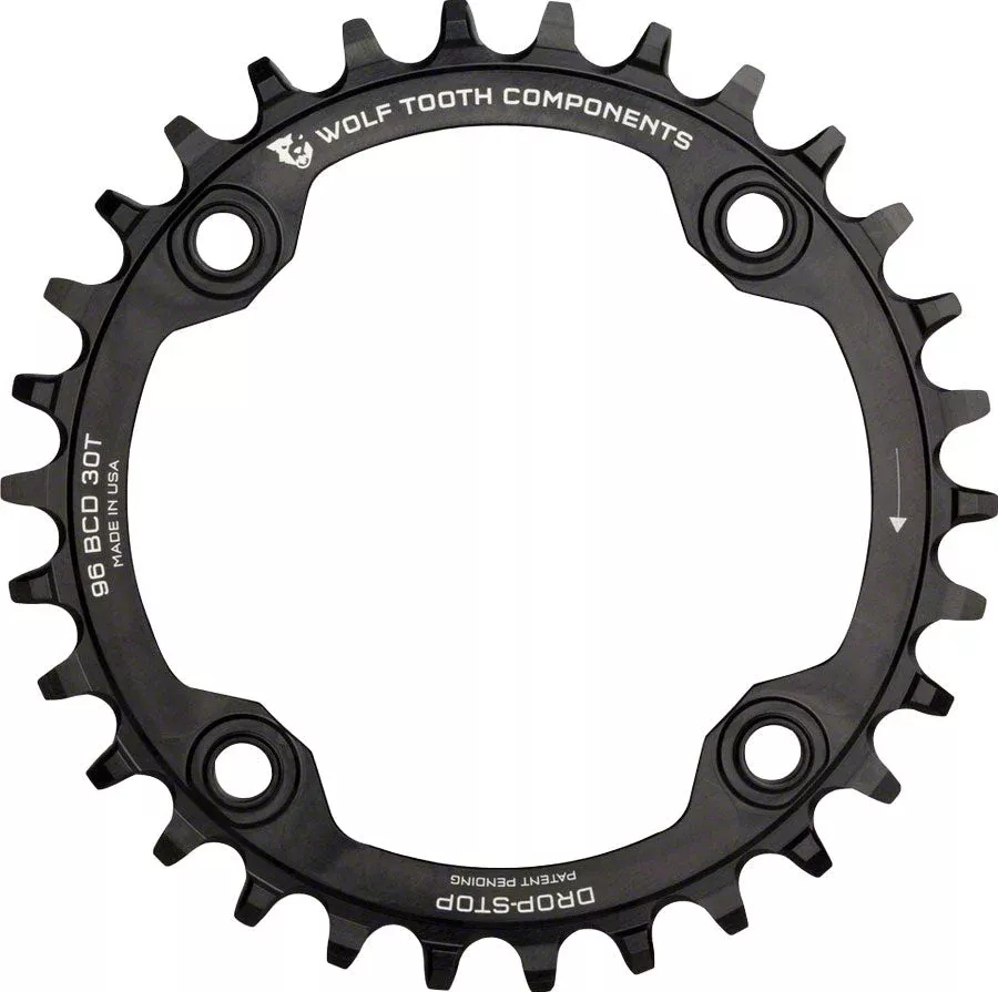 Wolf Tooth 96 Symmetrical BCD Chainring - 30t 96 BCD 4-Bolt Drop-Stop A For Shimano Cranks BLK