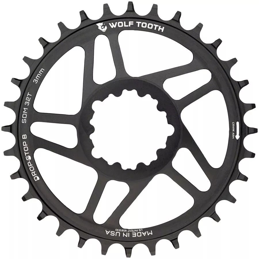 Wolf Tooth Direct Mount Chainring - 30t SRAM Direct Mount Drop-Stop B For SRAM 3-Bolt Boost Cranks 3mm Offset BLK