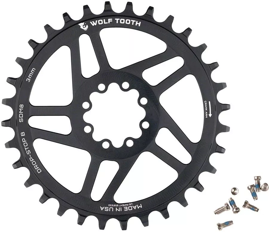 Wolf Tooth Direct Mount Chainring - 30t SRAM Direct Mount Drop-Stop B For SRAM 8-Bolt Cranksets 3mm Offset Raw Silver