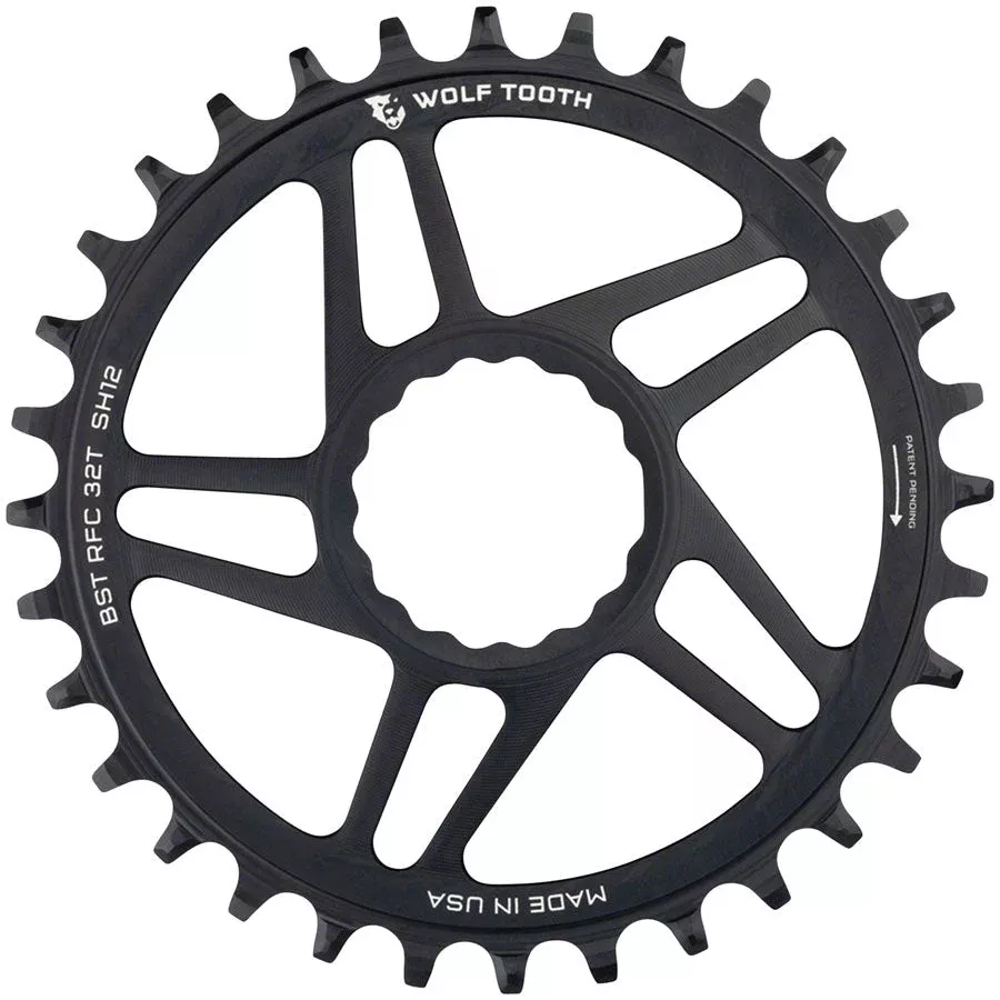 Wolf Tooth Direct Mount Chainring - 32t RaceFace CINCH Direct Mount Boost 3mm Offset Drop-Stop ST Requires 12-Speed HG+ Chain BLK