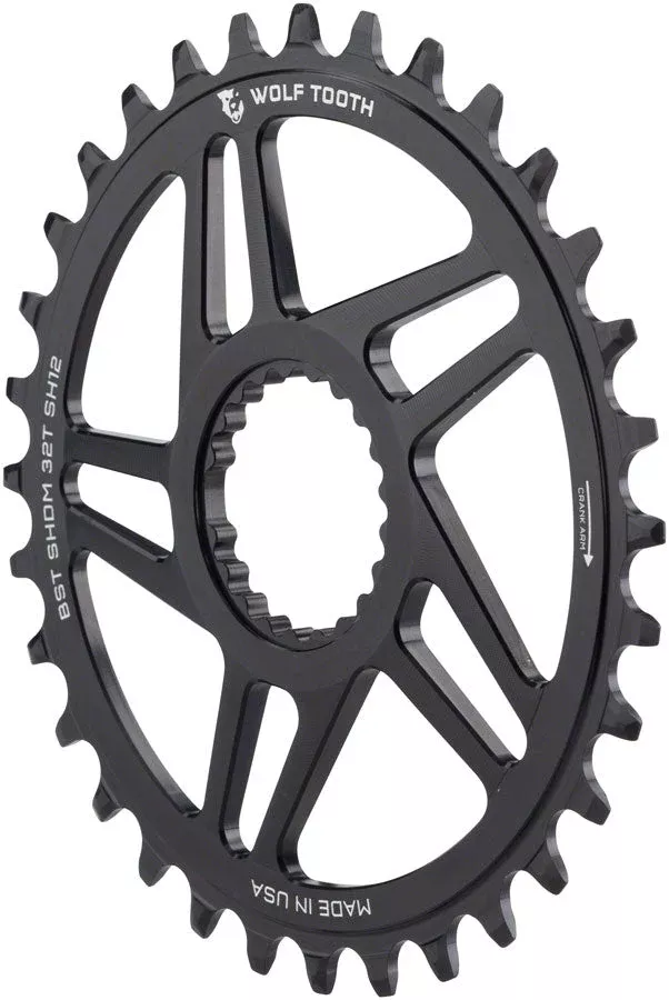 Wolf Tooth Direct Mount Chainring - 32t Shimano DM For Boost Cranks 3mm Offset Drop-Stop ST Requires 12-Speed HG+ Chain BLK