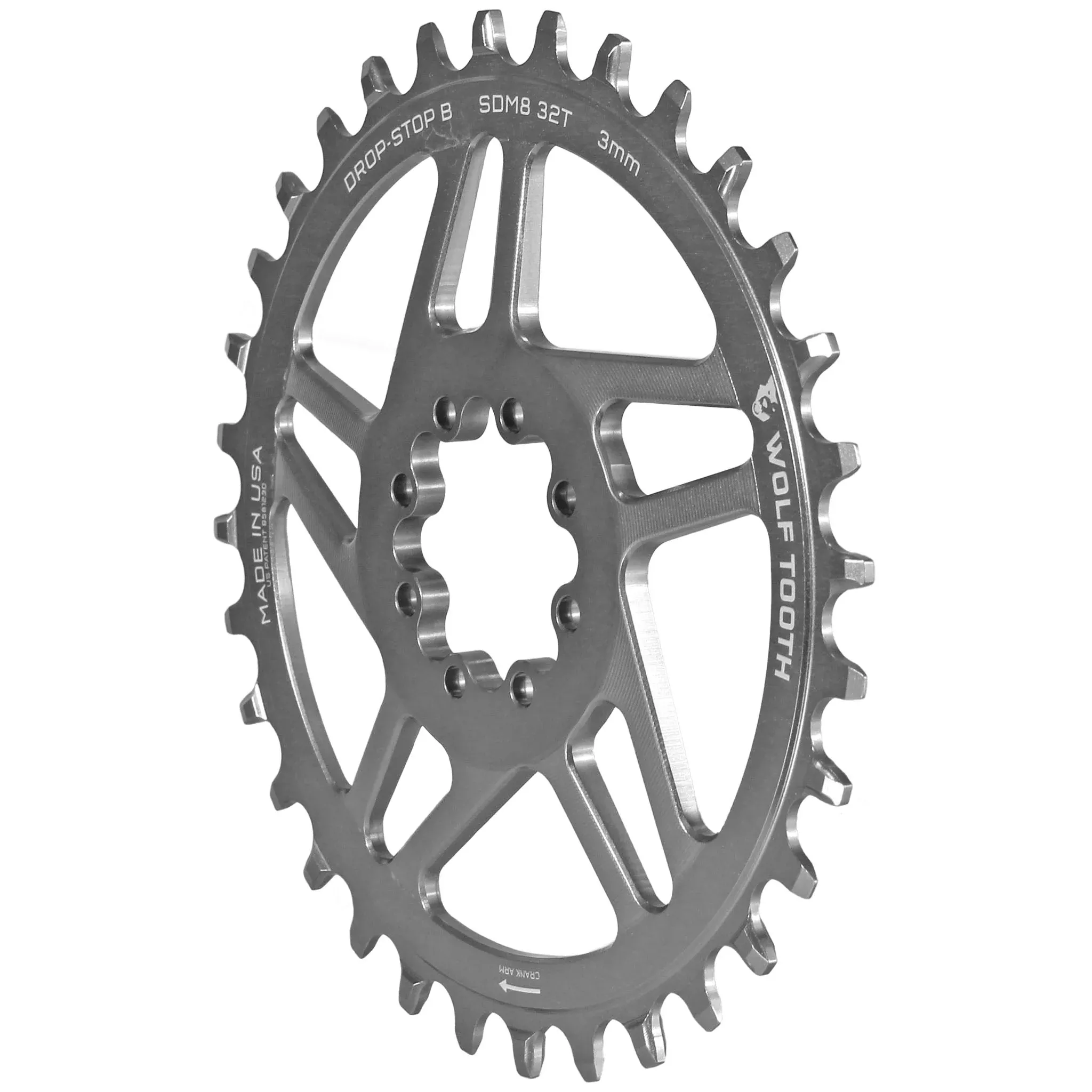 Wolf Tooth Direct Mount Chainring - 32t SRAM Direct Mount Drop-Stop B For SRAM 8-Bolt Cranksets 0mm Offset BLK