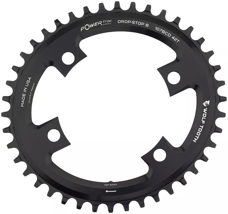 Wolf Tooth Elliptical 107 BCD Chainring - 42t Compatible SRAM 107 BCD Drop-Stop B 4-Bolt BLK